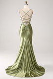 Mermaid Sage Corset Sequined Prom Dress with Slit