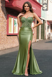 Mermaid Sage Corset Sequined Prom Dress with Slit