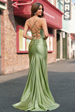 Mermaid Sage Corset Sequined Prom Dress with Slit