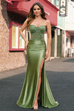 Mermaid Sage Corset Sequined Prom Dress with Slit