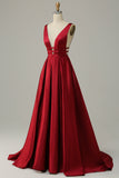 Burgundy Satin Long Prom Dress