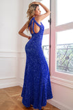 Royal Blue Glitter Party Dress with Slit