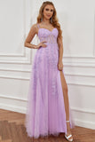 A Line Spaghetti Straps Hot Pink Prom Dress with Appliques