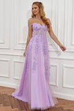 Purple Off the Shoulder Long Prom Dress with Appliques