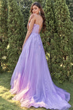 Purple Tulle Prom Dress with Appliques