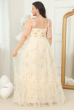 Plus Size Champagne Long Prom Dress With Embroidery