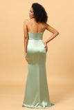 Dusty Sage Mermaid Cowl Neckline Long Satin Bridesmaid Dress