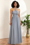 Gray Blue Convertible Long Chiffon Bridesmaid Dress