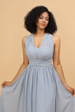 Gray Blue Convertible Long Chiffon Bridesmaid Dress