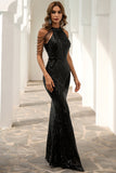 Black Sequin Mermaid Holiday Party Dress