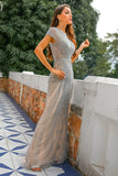 Glitter Silver Mermaid Beaded Long Prom Dress With Embroidery