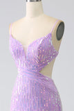 Sparkly Mermaid Spaghetti Straps Sequins Prom Dress with Slit