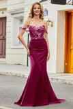 Fuchsia Mermaid Off The Shoulder Long Prom Dress with Sequins