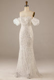 Sparkly Ivory Mermaid Sequined Floor-Length Wedding Dress