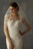 White Beaded Edge One Tier Wedding Veil