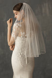 White Beaded Edge One Tier Wedding Veil