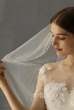 White Beaded Edge One Tier Wedding Veil