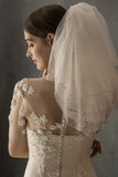 White Five Tiers Short Wedding Veil With Beading