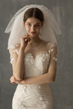 White Five Tiers Short Wedding Veil With Beading