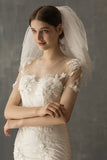 White Five Tiers Short Wedding Veil With Beading