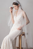 White Beaded Cathedral Length One Tier Wedding Veil