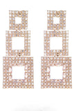 Sparkly Silver Geometric Patchwork Square Long Rhinestones Earrings