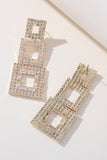 Sparkly Silver Geometric Patchwork Square Long Rhinestones Earrings