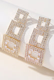 Sparkly Silver Geometric Patchwork Square Long Rhinestones Earrings