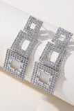 Sparkly Silver Geometric Patchwork Square Long Rhinestones Earrings