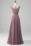 A-Line Beaded Blush Prom Dress