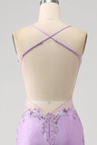 Trendy Mermaid Spaghetti Straps Lilac Long Prom Dress with Appliques Beading