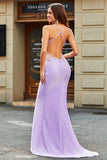 Lilac Mermaid V Neck Long Prom Dress With Beaded Appliques