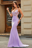 Lilac Mermaid V Neck Long Prom Dress With Beaded Appliques