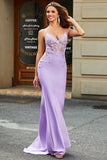 Lilac Mermaid V Neck Long Prom Dress With Beaded Appliques