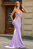 Lilac Mermaid V Neck Long Prom Dress With Beaded Appliques