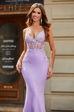 Lilac Mermaid V Neck Long Prom Dress With Beaded Appliques