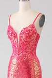 Sparkly Mermaid Fuchsia Prom Dress with Sequins