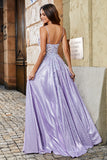 Glitter Lilac A Line Spaghetti Straps Long Prom Dress With Beading