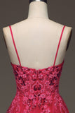 Spaghetti Straps A Line Red Prom Dress with Appliques