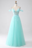 Light Green Cold Shoulder Sequins Prom Dress