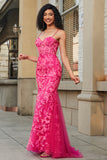 Mermaid Fuchsia Long Prom Dress with Appliques