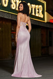 Blush Mermaid Spaghetti Straps Long Corset Prom Dress with Beading