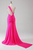 Mermaid Hot Pink One Shoulder Long Prom Dress