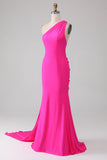 Mermaid Hot Pink One Shoulder Long Prom Dress