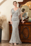 Sparkly Grey Beading Mermaid Mother of Bride Dress