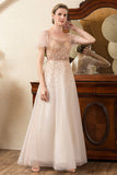 Sparkly Blush A Line Backless Beading Mother of Bride Dress