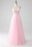 Light Pink A-Line Spaghetti Straps Prom Dress with Beading