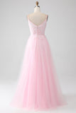 Light Pink A-Line Spaghetti Straps Prom Dress with Beading