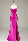 Stylish Mermaid Spaghetti Straps Purple Corset Prom Dress with Split Front