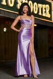 Stylish Mermaid Spaghetti Straps Purple Corset Prom Dress with Split Front